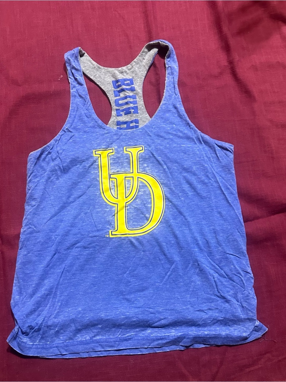 Blue Racerback Tank with Yellow UD Logo